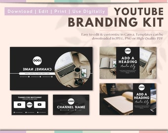 YouTube-brandingkit, bewerkbare banners, intro's, outro's en miniatuursjablonen, canvasjablonen