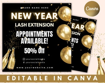 New Year Lash Flyer, Salon Booking Template (Digital Download)