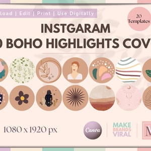 20 mèches bohèmes sur Instagram, mèches bohèmes abstraites, mèches végétales, icône surlignage marron, couvertures mèches bohèmes story, icônes IG