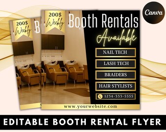 Booth Rental Flyer, Beautician, Hair, Nails Canva Template (Digital)