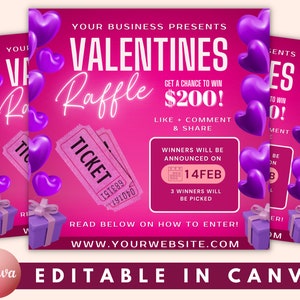 Raffle Flyer Template, Valentines Day Raffle Giveaway Flyer, Valentines Flyer, Raffle Flyer, Raffle Ticket Flyer, Valentines Giveaway Flyer