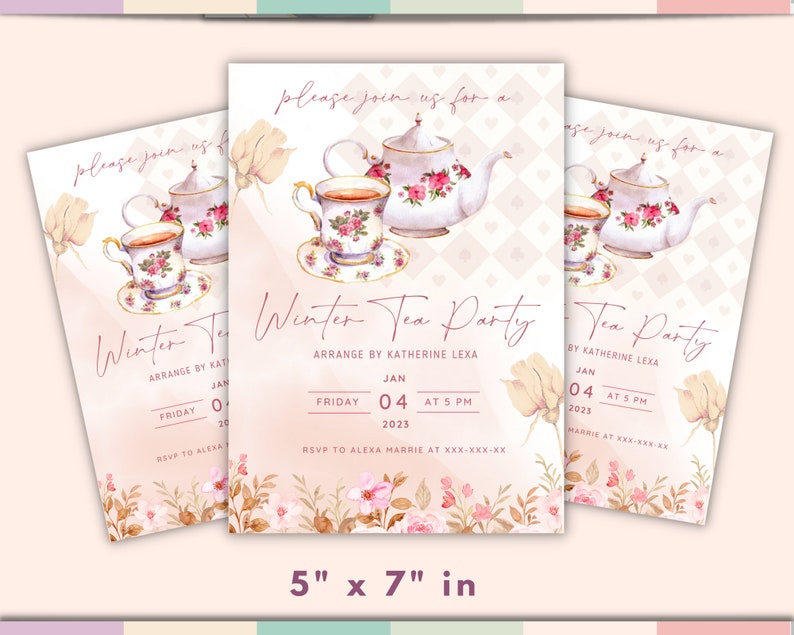 Editable Minimalist Tea Party Invitation Template High Tea Etsy