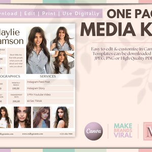1 Page Media Kit Template, Food Blogger Media Kit, Author Media Kit, Rate Sheet, Titktok Medai Kit, Social Media Branding Kit