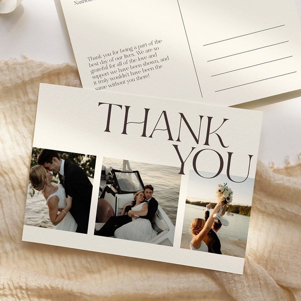 Thank You Postcard (including photo), Minimalist Wedding, Customizable Template, Editable Template, Printable Cards, Photography, C01