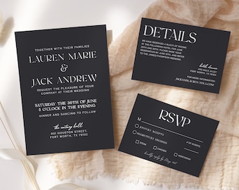 INVITATION SET, Customizable Wedding Invitation, Boho and Chic Bundle, Wedding Set, Editable Print, Invite Set, B02