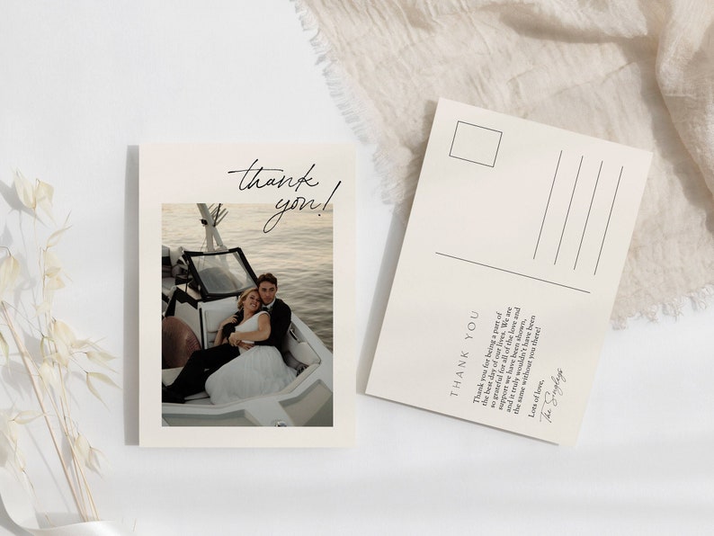 Thank You Postcard including photo, Minimalist Wedding, Customizable Template, Editable Template, Printable Cards, Photography, J01 image 2