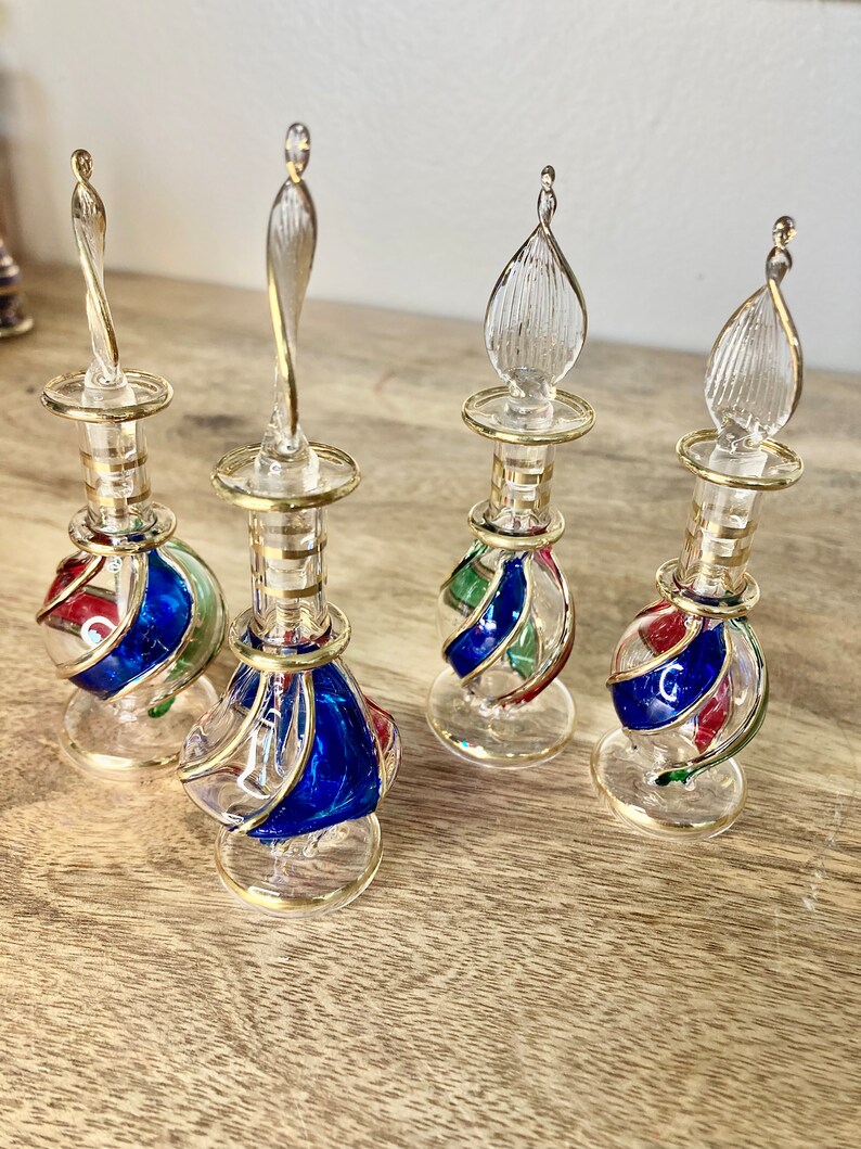 Classic, Egyptian Handblown Glass Perfume Bottle With 14 K Gold Trim