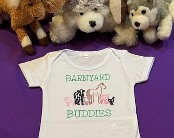 Baby Bodysuit-Barnyard Buddies-One piece-Farm Animals-Unisex Baby Clothes-Country Living-Best Buddies-Baby Underwear-Underclothes-Baby gift