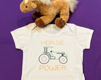 Baby Bodysuit-Horse Power-One piece- Green Tractor-Tractor Underclothes-Horse Baby Bodysuit-Cute Baby Clothes-Unisex Baby Clothes-baby gift