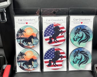 Horse Car Coasters-Equestrian Car Accessories-Neoprene Cup Holder Coasters-Horse Lover Gift-Equestrian Truck Decor