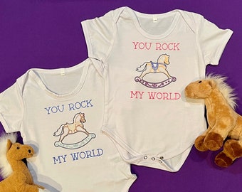 Baby Bodysuit-You Rock My World/Onesie/Rocking Horse Bodysuit/Unisex one piece/Baby Girl Gift/Baby Boy Gift/Horse Lover Clothing