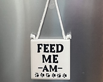 Feed Sign-Feed Me Flip It AM&PM Paw Prints-Dog Feed Sign-Wooden Sign-Dog Care-Double Side Sign-Animal Feeding-Pet Care-Wall Hanging