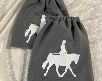 Fleece Stirrup Covers, Dressage Rider Design, Stirrup Pouch, Saddle accessory (Pair)