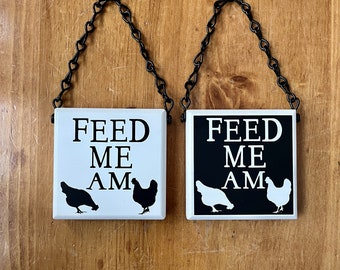 Feed Sign-Feed Me Flip It AM&PM Chicken-Chicken Feed Sign-Farm Sign-Chicken Care-Double Sided Sign-Animal Feeding-Farm Feeding-Wall Hanging