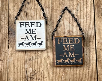 Feed Sign-Feed Me Flip It AM&PM Running Horses-Horse Feed Sign-Wooden Sign-Horse Care-Double Side Sign-Pony Feeding-Pony Care-Barn Decor