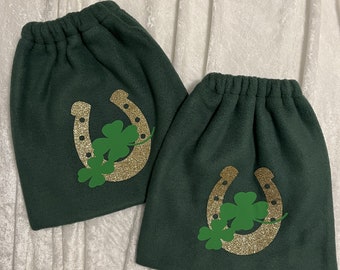 Fleece Stirrup Covers, Lucky Shamrock, Stirrup Pouches, Saddle Accessory (Pair)