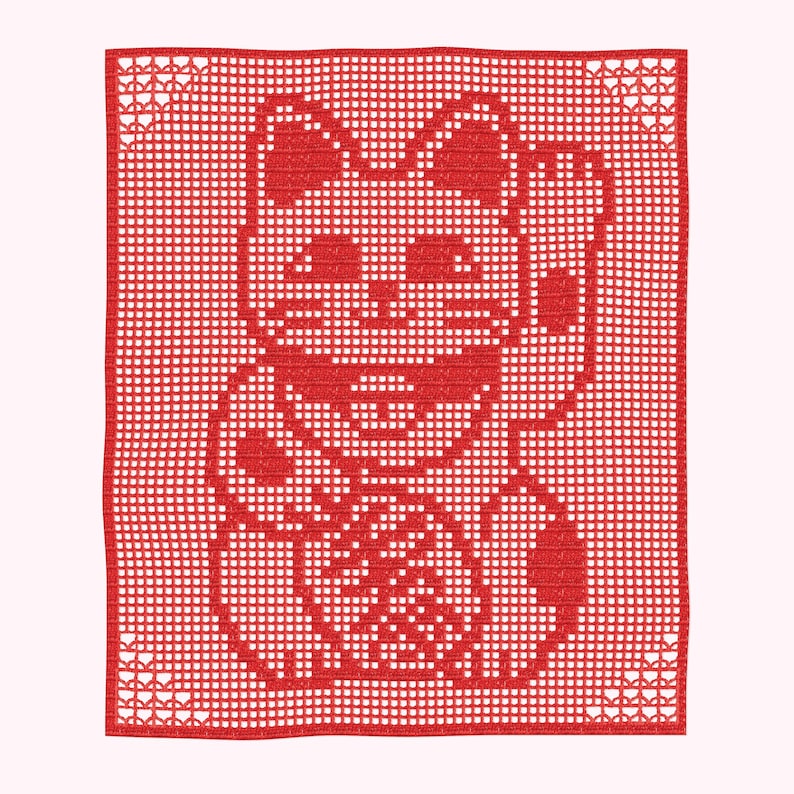 Patrón de ganchillo para colgar en la pared con diseño de gato de la suerte japonés (Maneki-neko) / Patrón de ganchillo filet para decoración de pared (patrón en PDF) imagen 1