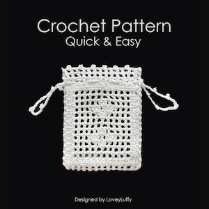 Filet Crochet Drawstring Mini Pouch Pattern PDF| Floral Lace Mini Bag crochet pattern| Beginner Friendly Pattern – Instant Download