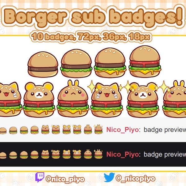 Burger sub/bit badges for Twitch/Discord/Youtube