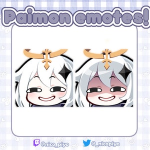 May include: Two digital emotes featuring a cartoon character with white hair, a gold crown, and a black diamond on her forehead. The character is smiling with her eyes closed in both emotes. The first emote has a pink blush on her cheeks, while the second emote has a red blush on her cheeks.