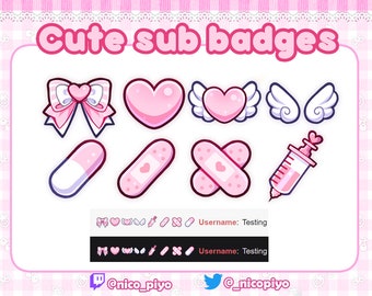 Cute pink hearts/angel/medical/menhera sub-bit badges for twitch/youtube/discord