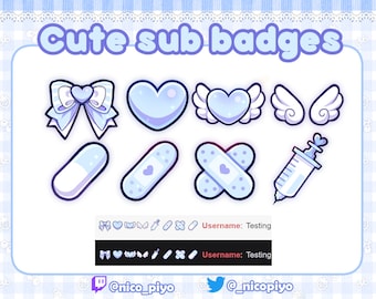 Cute blue hearts/angel/medical/menhera sub-bit badges for twitch/youtube/discord