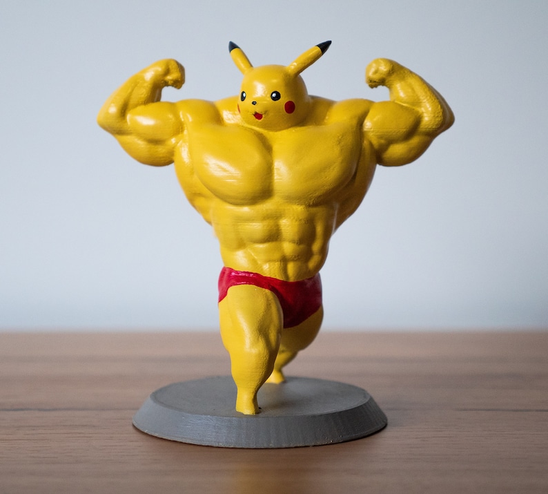 Bodybuilding Pikachu Figure - Swole 3D Printed Pokemon (painted or ...