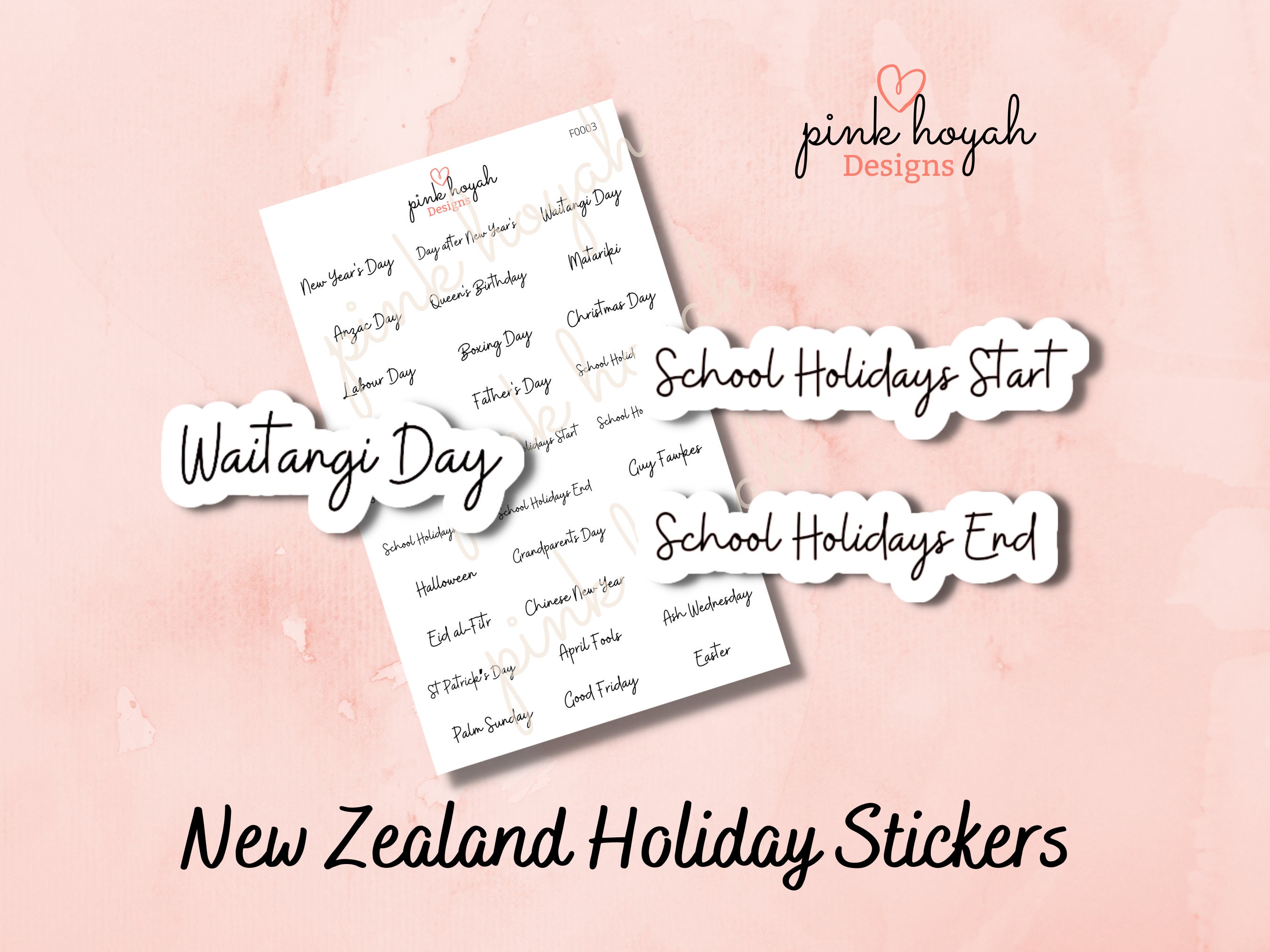 New Zealand Holidays Stickers for Planners Journals Calendars