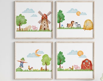 Farm Animals Nursery Prints: Watercolor Farmhouse Art (Digital Download)