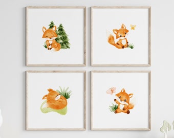 Watercolor Fox Nursery Art Prints: Woodland Animals Set (Digital Download)