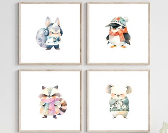 Grumpy Animals Watercolor Print Set: Nursery Wall Art (Digital Download)