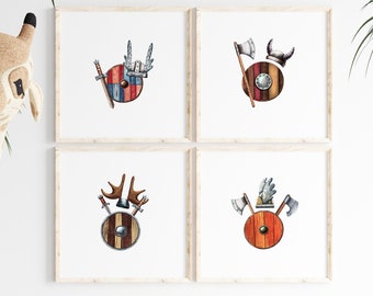 VIKING NURSERY DECOR, Printable Set of 4, Baby Nursery, Toddler Room, Baby Room, Viking Nursery Wall Art, Viking prints, Instant Download