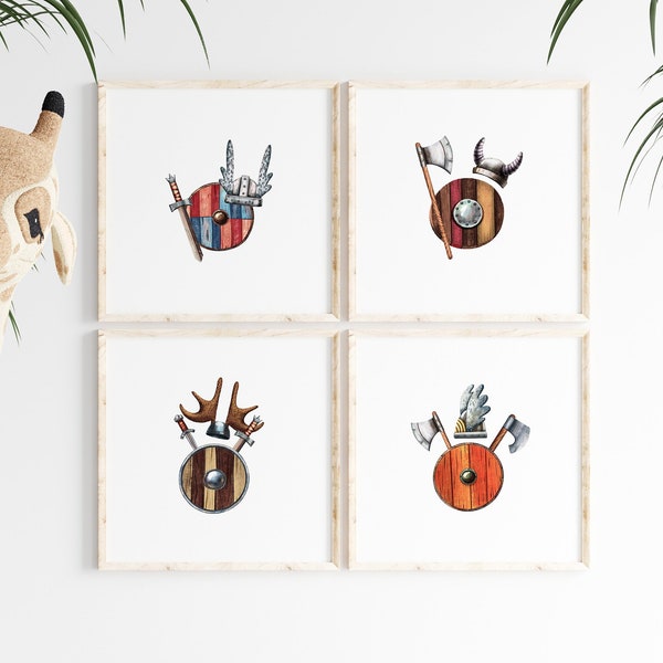 VIKING NURSERY DECOR, Printable Set of 4, Baby Nursery, Toddler Room, Baby Room, Viking Nursery Wall Art, Viking prints, Instant Download