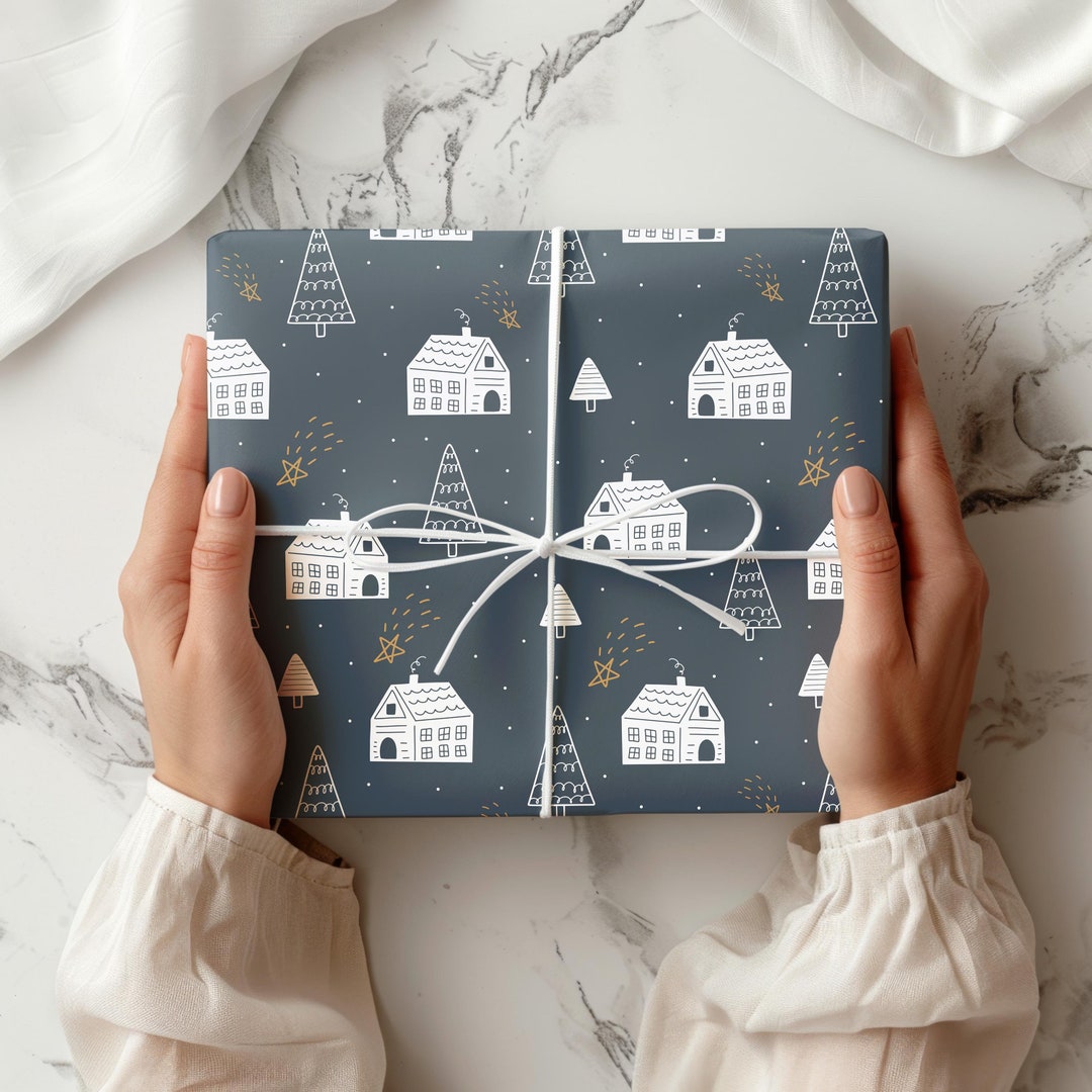 Christmas Wrapping Papers, Festive Holiday Gift Wrap House, Tree ...