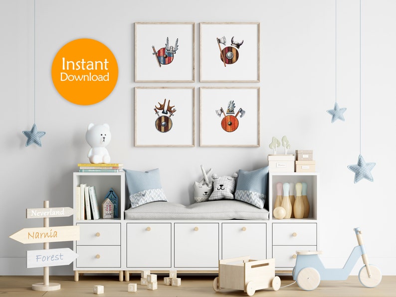 VIKING NURSERY DECOR, Printable Set of 4, Baby Nursery, Toddler Room