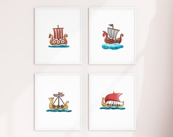 Viking Boat Nursery Art Prints: Dragon Ship Decor (Digital Download)