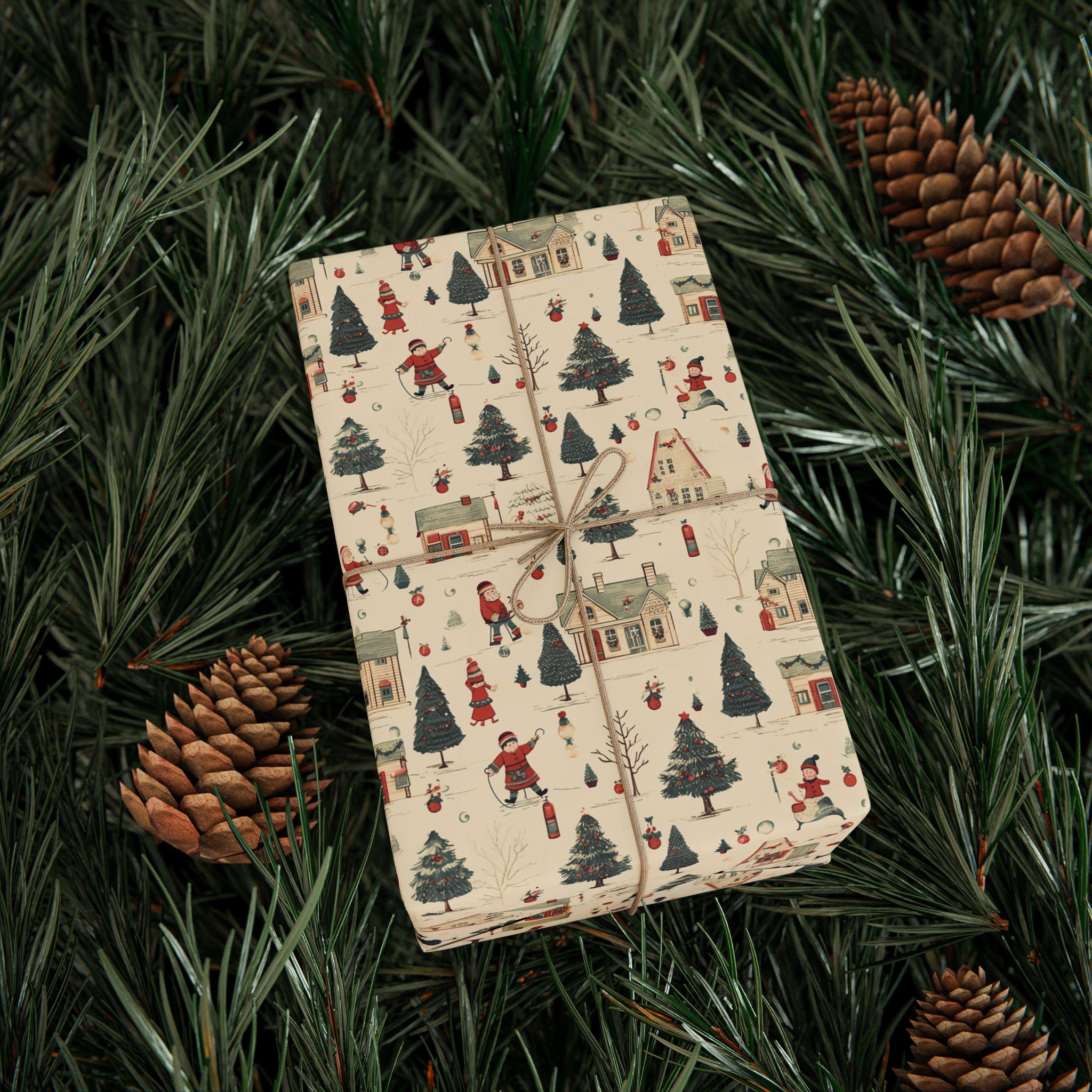 Holiday Wrapping Papers, Christmas Trees, Snow Pattern, Vintage Festive ...
