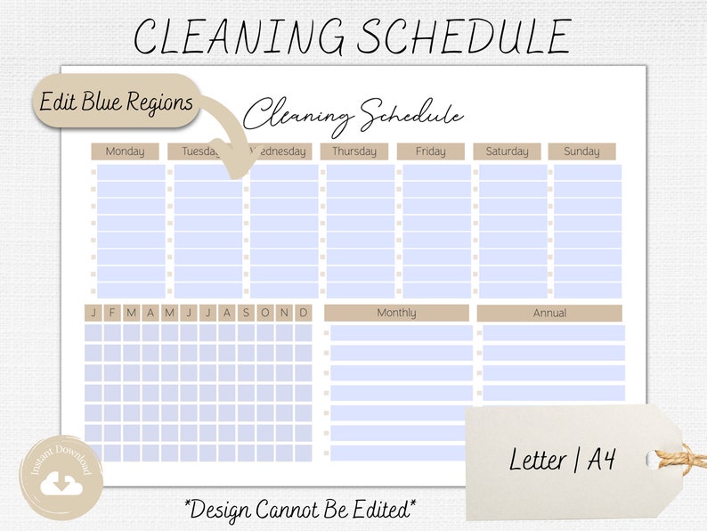 Editable Cleaning Schedule | Printable | Daily, Weekly, Monthly, Yearly ...