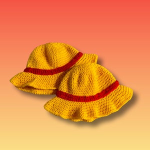 One Piece inspired Luffy Crochet Bucket Hat, Straw a Hat- Red Ribbon Anime