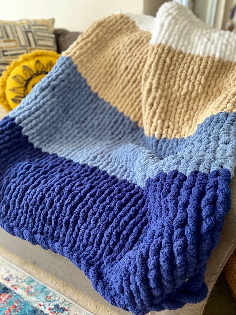 The Great Wave Inspired Chunky Knit Throw Blanket Cozy Home Etsy