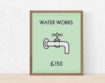 Retro Monopoly Inspired Water Works Wall Print, Quirky Bathroom Wall Art, Bathroom Print , Printable, New Home Gift,  Home Decor