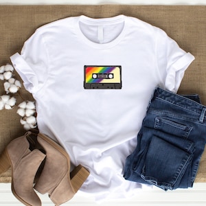 Rainbow Cassette Tape T Shirt | Retro Cassette Tape | LGBT Shirt for Pride Month | Subtle Gay Pride Shirt with Rainbow Cassette Tape