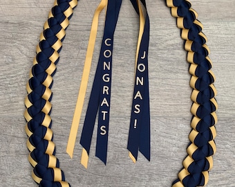 Satin and grosgrain lei with name/congrats