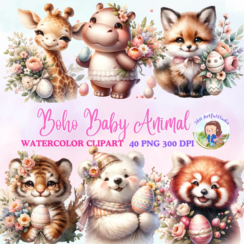 Boho Circus Baby Clipart, Newborn Boho Baby, Cute Baby Animal Clipart ...