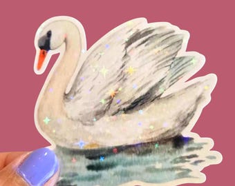 Romantic Swan Sticker / Holographic Waterproof Cup Decal