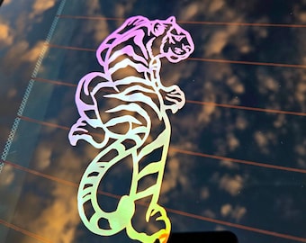 Holographic Tiger Sticker / Traditional Tattoo Style Art / Y2K Car Decal