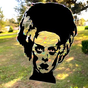 Sticker pour fenêtre Halloween Bride of Frankenstein / Horreur classique / Halloween vintage / Monstres universels / Purée de monstres / Décoration d&#39;Halloween