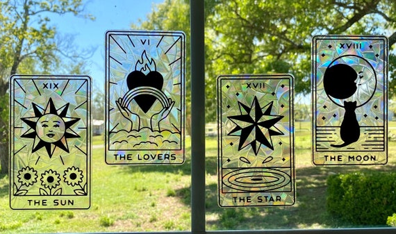 Tarot Card Suncatcher Window Cling (Set of 4) / Celestial Suncatchers / 90s Whimsigoth / Witchy Room Decor