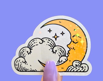Holographic Celestial Moon Sticker / Waterproof Cup Decal