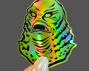 Creature From the Black Lagoon Holographic Sticker / Waterproof Cup Decal / Classic Horror